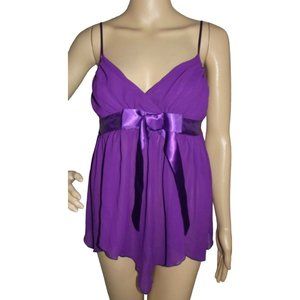 Fredericks Gown Sz Small Purple Satin Asymmetrical Wrap V-Neck Babydoll Cami Top